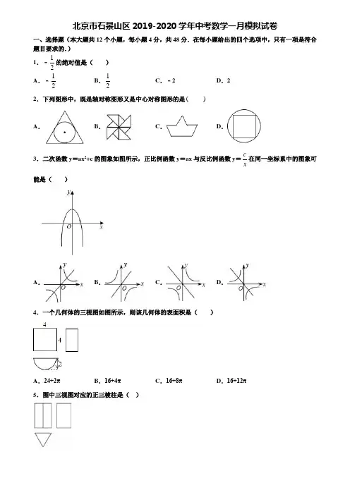 北京市石景山区2019-2020学年中考数学一月模拟试卷含解析