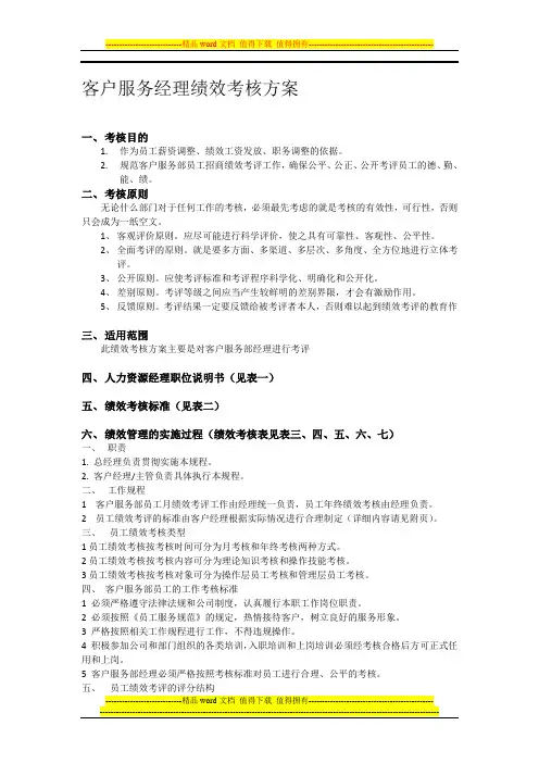 某客户经理绩效考核方案设计