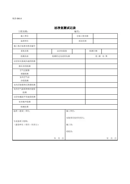 洁净室测试记录
