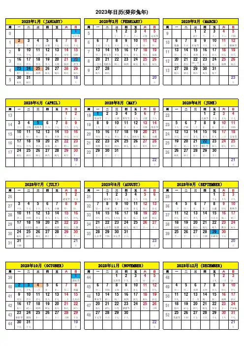 2023年日历-(带周数含阴历)