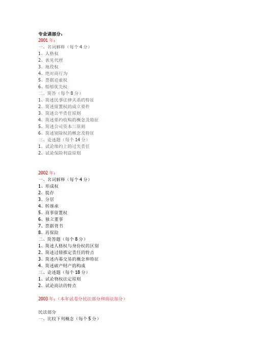 武汉大学法学院2001-2006真题汇总