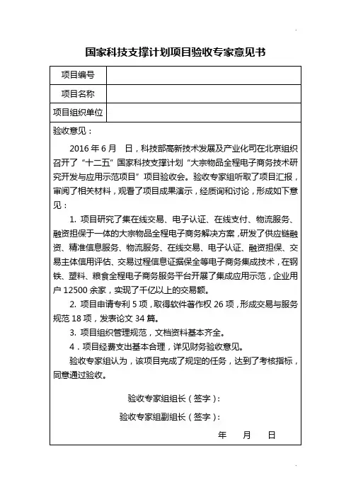 项目验收专家意见书(模板)