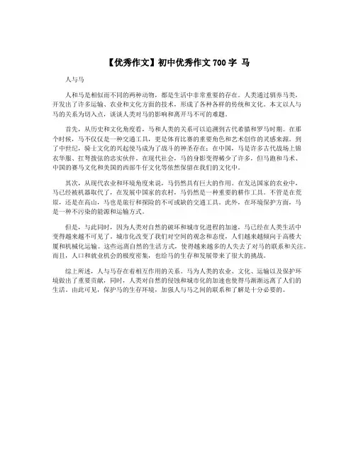 【优秀作文】初中优秀作文700字 马