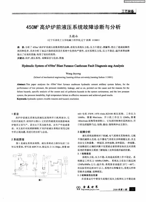 450M 3高炉炉前液压系统故障诊断与分析