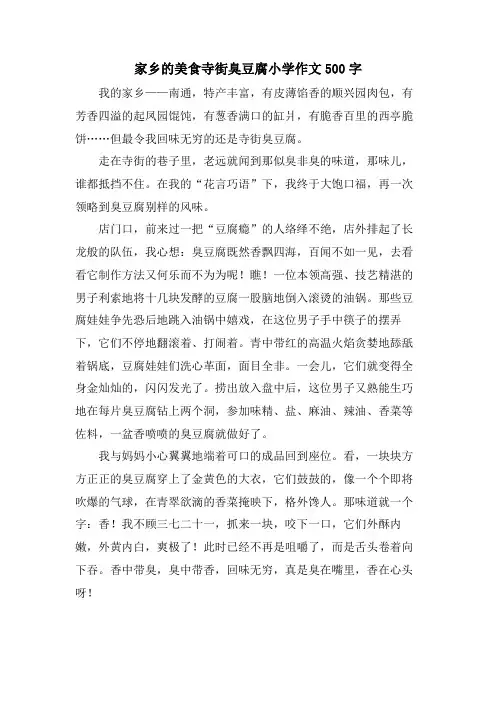 家乡的美食寺街臭豆腐小学作文500字