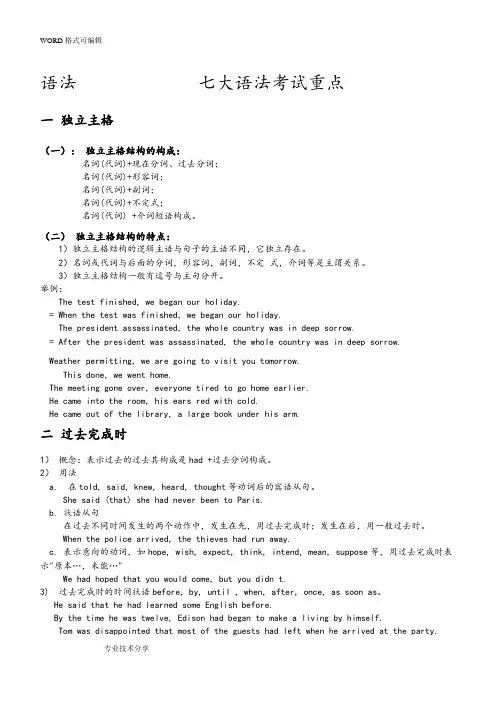 (完整word版)英语专升本考试重点复习内部资料(专升本英语语法,词汇,阅读理解、翻译)