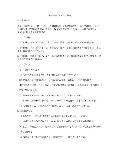 销售岗位个人工作计划表
