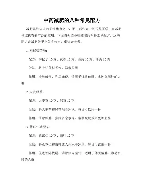 中药减肥的八种常见配方