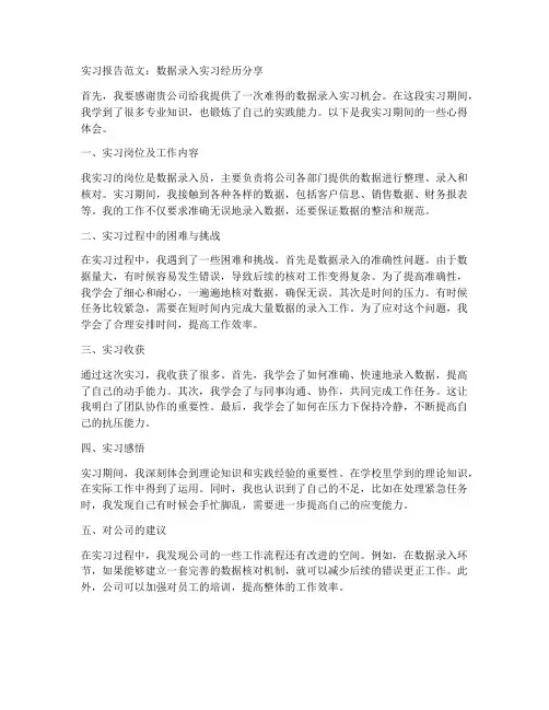 数据录入实习报告范文