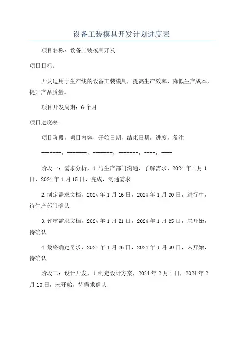 设备工装模具开发计划进度表
