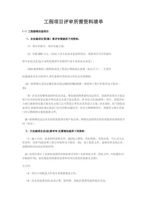 工程项目评审所需资料清单【范本模板】