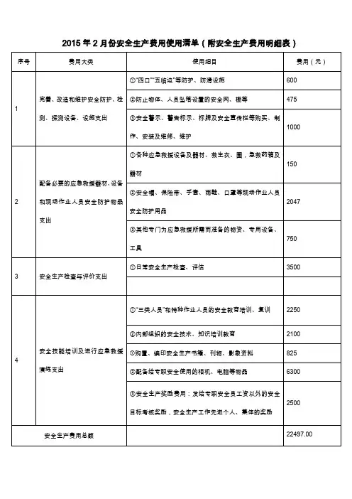 安全生产费用使用清单(附安全生产费用明细表) - 副本