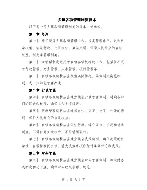 乡镇各项管理制度范本