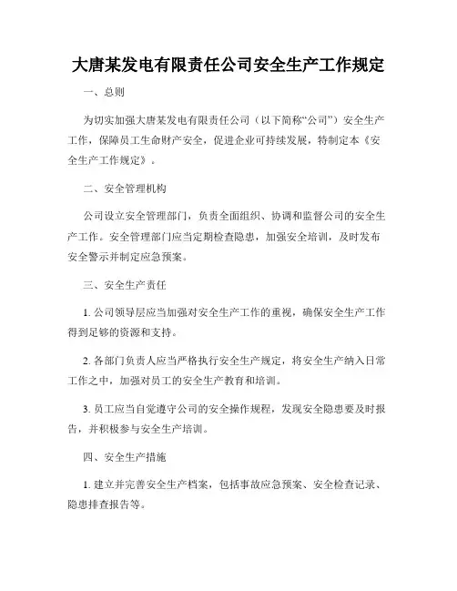 大唐某发电有限责任公司安全生产工作规定