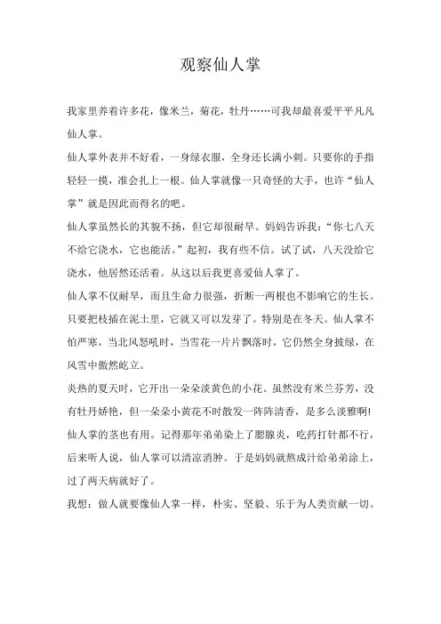 四年级状物观察仙人掌