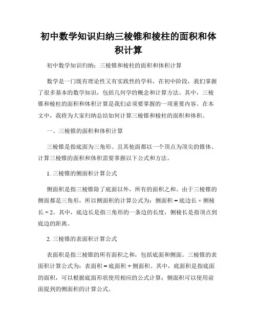 初中数学知识归纳三棱锥和棱柱的面积和体积计算