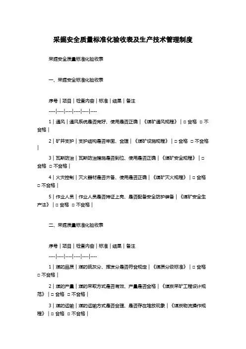 采掘安全质量标准化验收表及生产技术管理制度