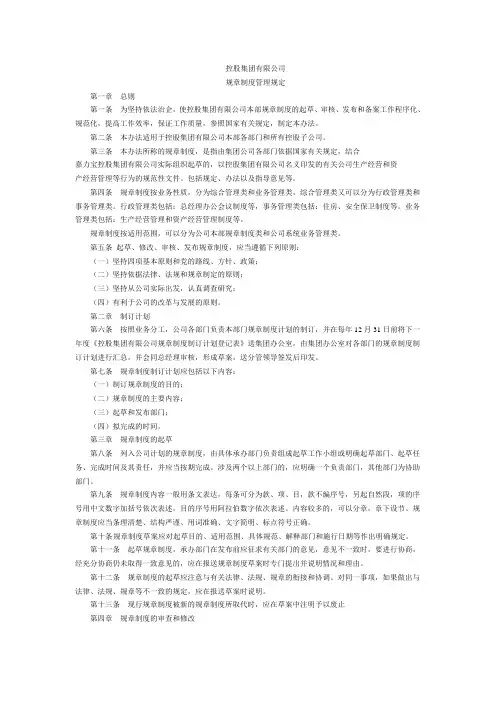 控股集团规章制度管理规定