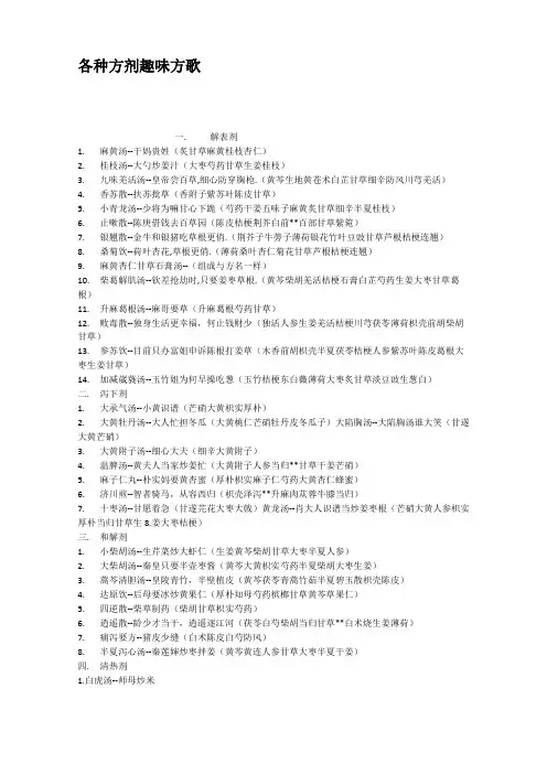 各种方剂趣味方歌