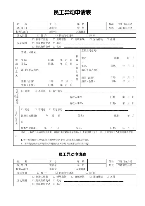 员工异动申请表