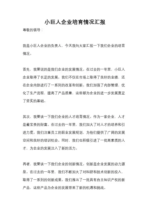 小巨人企业培育情况汇报