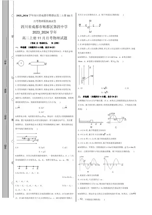 2023_2024学年四川省成都市郫都区高二上册11月月考物理模拟测试卷(附答案)