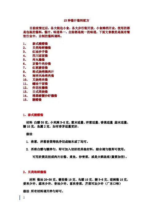 15种酱汁酱料配方