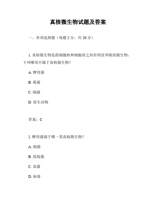 真核微生物试题及答案