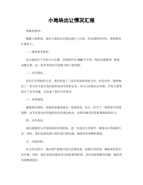 小地块出让情况汇报