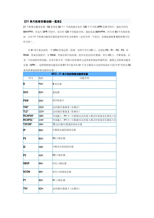51单片机寄存器表