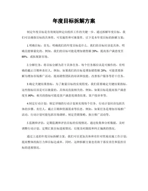 年度目标拆解方案