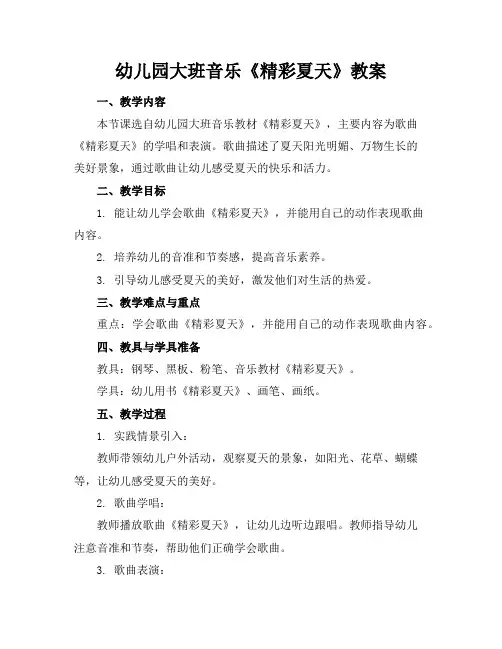 幼儿园大班音乐《精彩夏天》教案