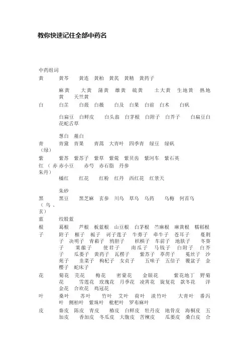 教你快速记住全部中药名