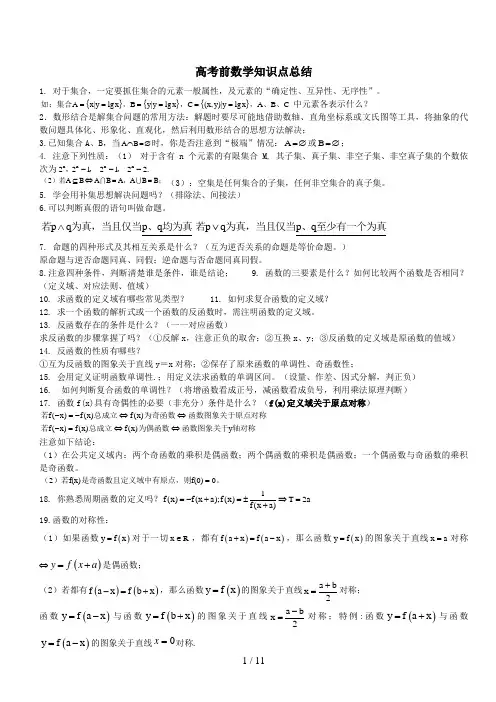 上海高考数学知识点重点详解