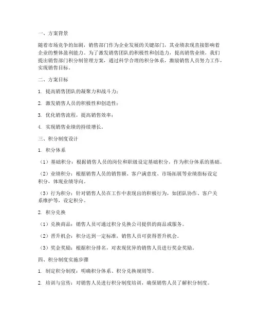 销售部门积分制管理方案