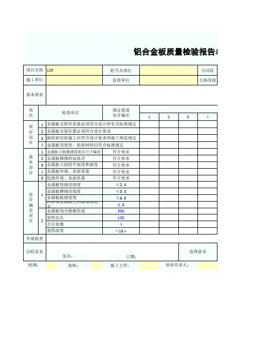铝合金板质量检验报告单SZ031814
