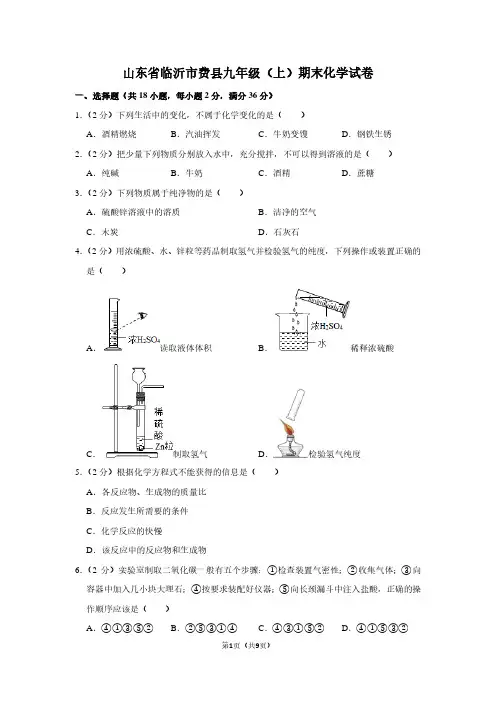 山东省临沂市费县九年级(上)期末化学试卷 (2)
