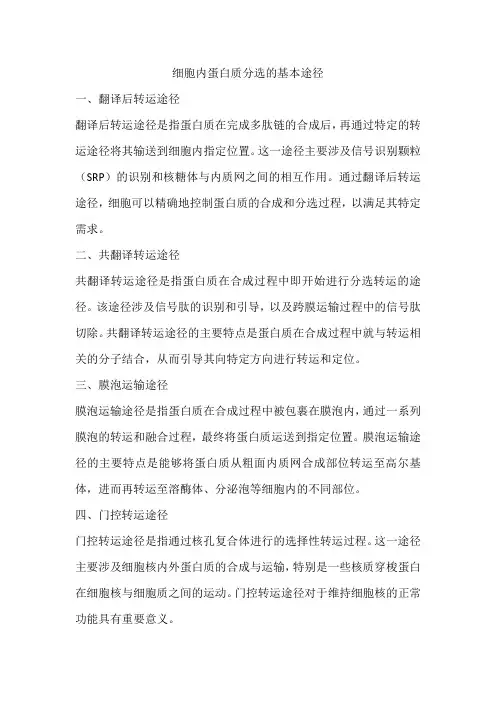 细胞内蛋白质分选的基本途径