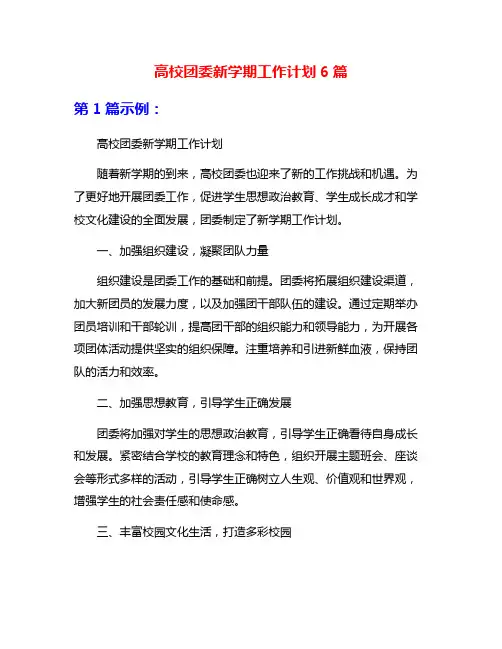 高校团委新学期工作计划6篇