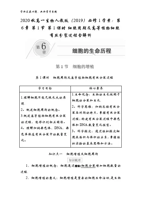 2020秋高一生物学案：第6章 第1节 第1课时 细胞周期及高等植物细胞有丝分裂过程含解析
