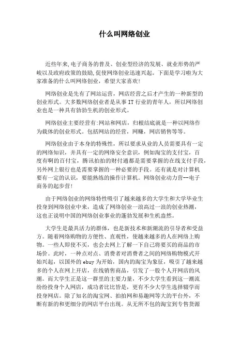 什么叫网络创业