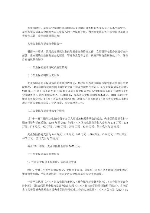 关于失业保险基金自查报告三篇范文