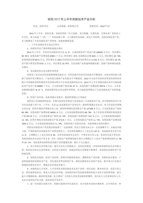 桂阳2012年上半年高新技术产业分析