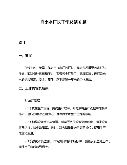 自来水厂长工作总结6篇