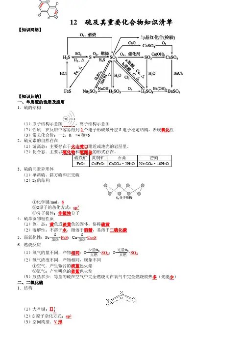 高三化学复习知识清单(通用版) 知识清单12  硫及其重要化合物