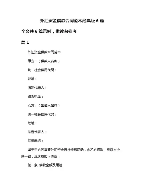 外汇资金借款合同范本经典版6篇