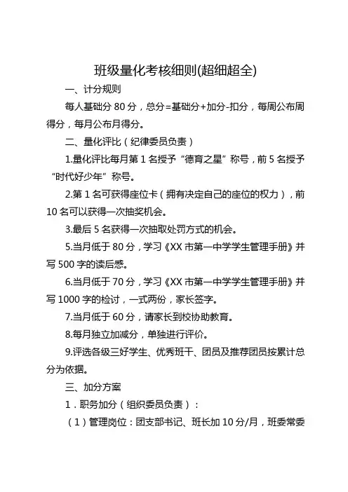 班级量化考核细则(超细超全)