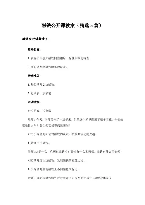 磁铁公开课教案(精选5篇)