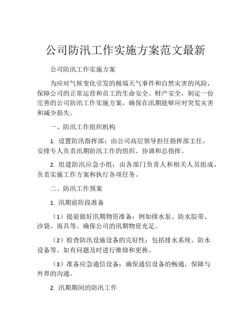 公司防汛工作实施方案范文最新