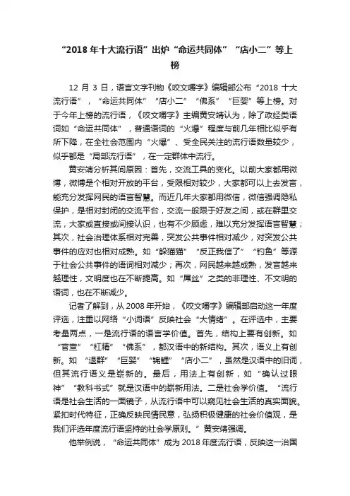“2018年十大流行语”出炉“命运共同体”“店小二”等上榜